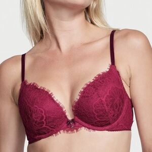 Victoria’s Secret Dream Angels Push Up Lace Bra Sz 32D Dark Pi k Velvet Straps
